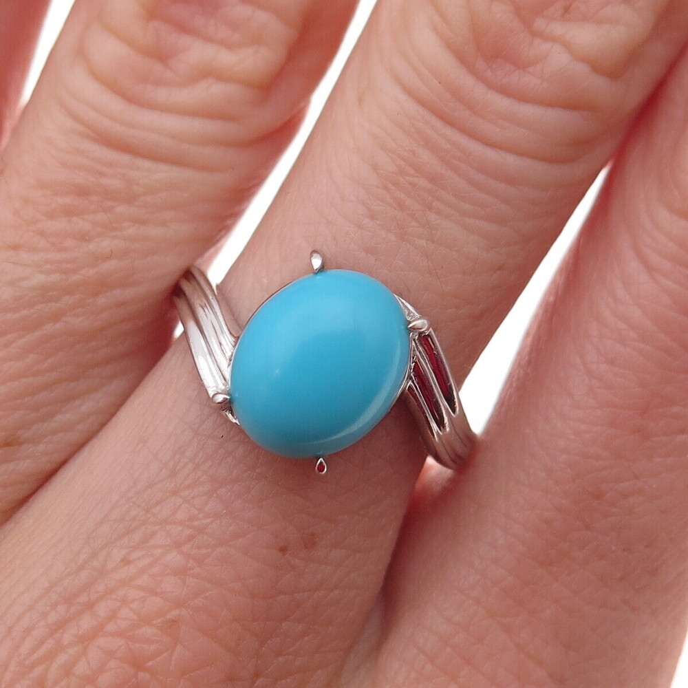 925 Sterling Silver Real Sleeping Beauty Turquoise Bypass Ring Size 7.25